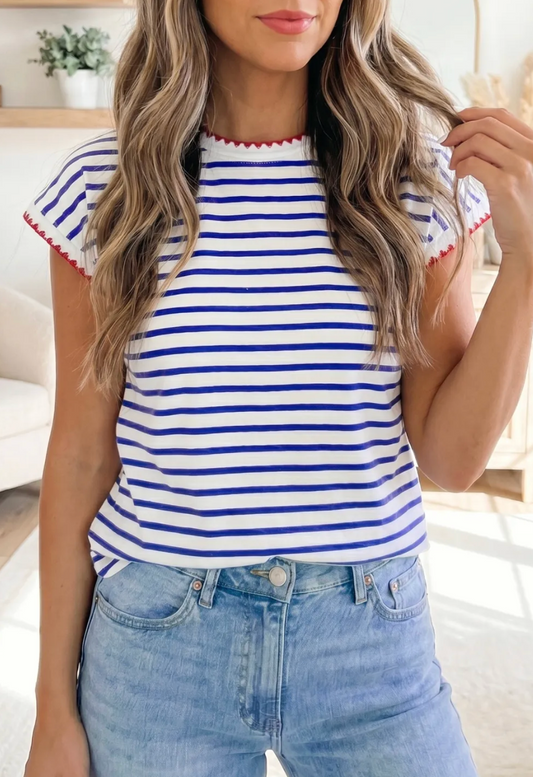 Blue Stripe Cap Sleeve Tee
